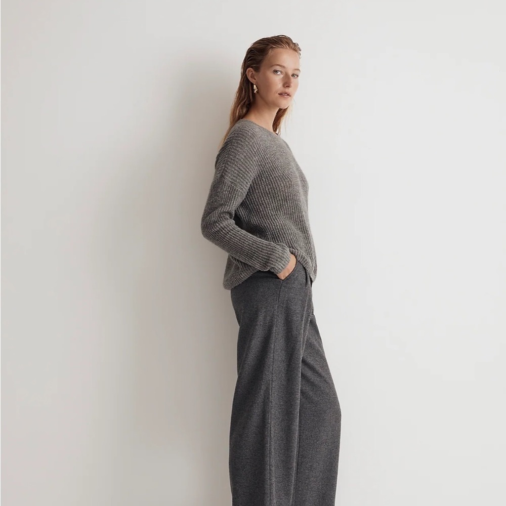 Madewell fineloft crewneck sweater vneck heather pewter grey